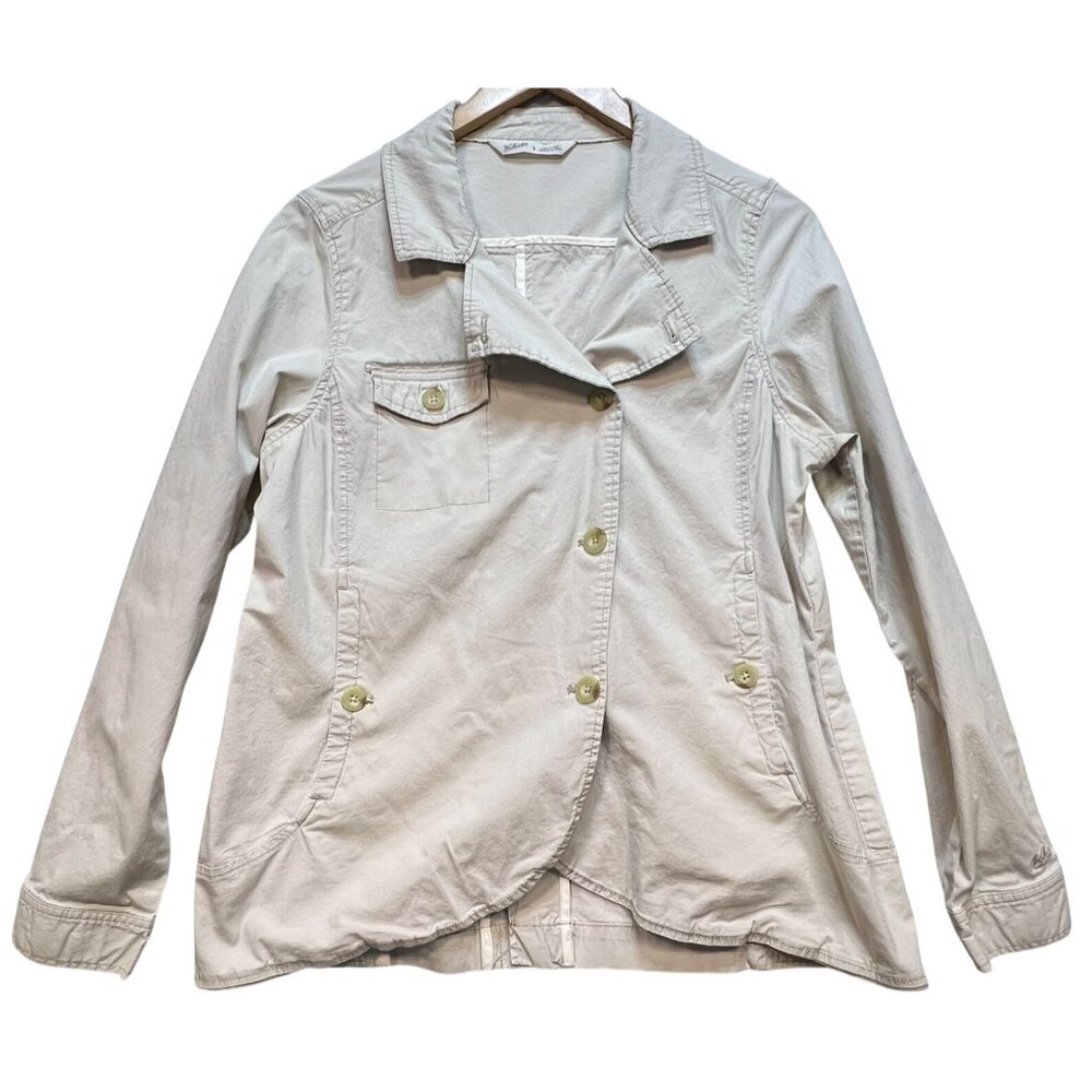 Woolrich Women's Cotton Button Front Jacket Long Sleeve Size Large Beige Solid